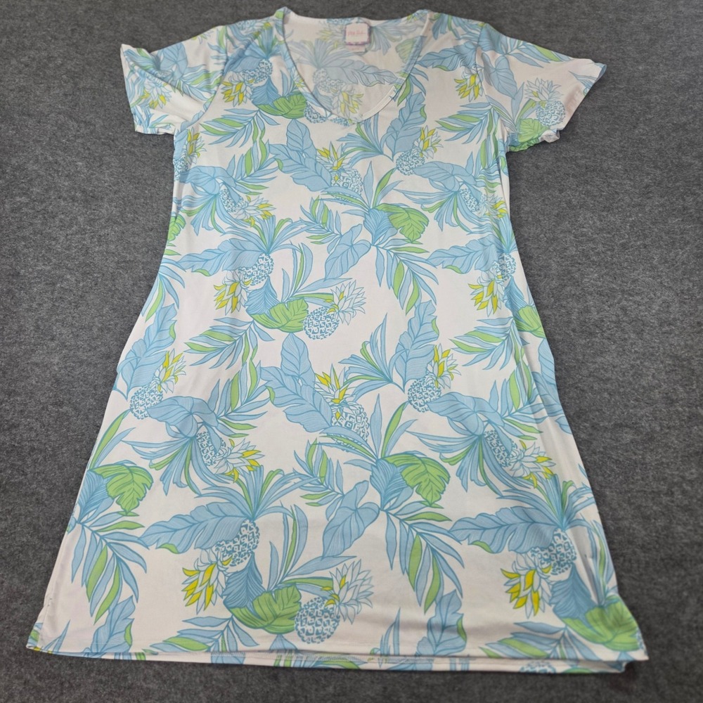 Stella Parker Dress XL Swim Cover Up Tropical Pineapple V-Neck Blue UPF 30